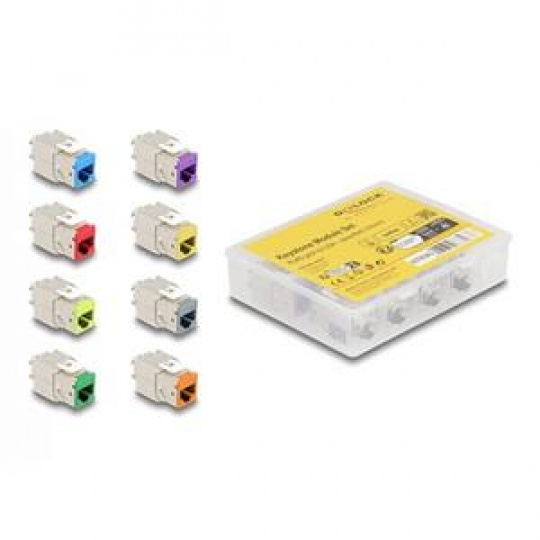 Delock Modul Keystone ze zásuvkového konektoru RJ45 na LSA Cat.6A, beznástrojový, různé barvy, sada 8 kusů