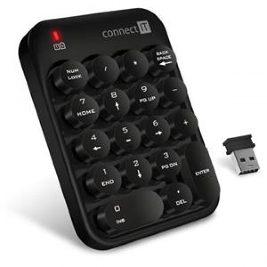 CONNECT IT NumCALC bezdrátová numerická klávesnice,  (+ 1x AAA baterie zdarma), USB, ČERNÁ