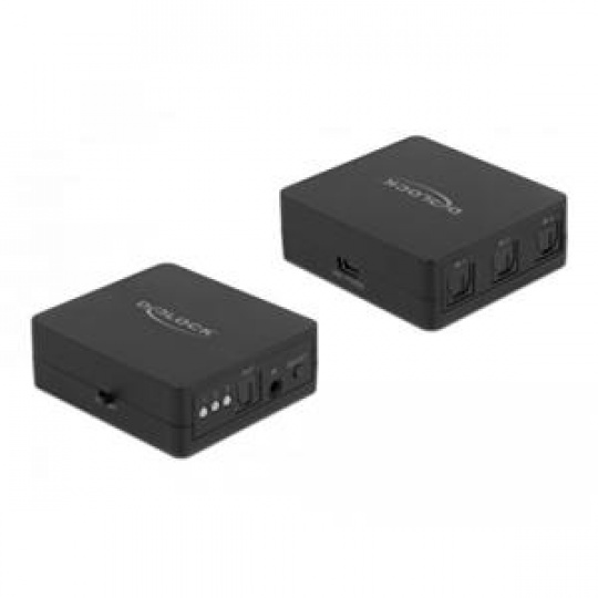 Delock Přepínač S/PDIF TOSLINK 3 v 1 výstup s infračerveným dálkovým ovládáním a napájený přes USB