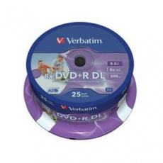 VERBATIM DVD+R DL AZO 8,5GB, 8x, printable, spindle 25 ks