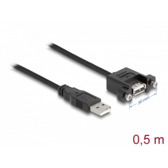 Delock Kabel USB 2.0 Typ-A samec > USB 2.0 Typ-A samice montážní panel 0,5 m