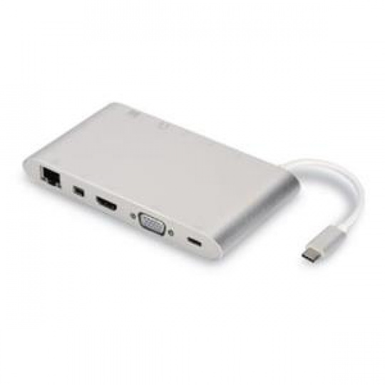 DIGITUS Univerzální dokovací stanice, USB-C, 11 portů 3x video, 1x USB-C, 3x USB3.0, RJ45, 2x čtečka karet