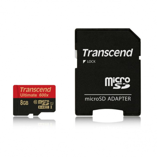 Transcend 8GB microSDHC (Class10) UHS-I 600x (Ultimate) MLC paměťová karta (s adaptérem)