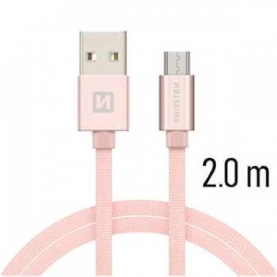 SWISSTEN DATA CABLE USB / MICRO USB TEXTILE 2,0M PINK