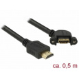 Delock Kabel HDMI-A samec > HDMI-A samice montážní panel 110° pravoúhlý 4K 30 Hz 0,5 m