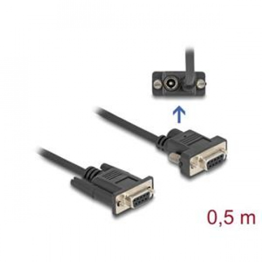 Delock Sériový kabel ze zásuvky RS-232 D-Sub9 na zásuvku D-Sub9, napájení na pinu 9, délka 0,5 m