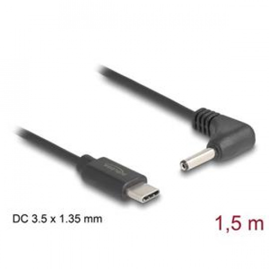 Delock Napájecí kabel z konektoru USB Type-C™ na stejnosměrný konektor 3,5 x 1,35 mm, pravoúhlý, 1,5 m