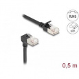 Delock Síťový kabel RJ45 Cat.6A S/FTP, Slim, zalomený dolů o 90° / přímý, 0,5 m, černý