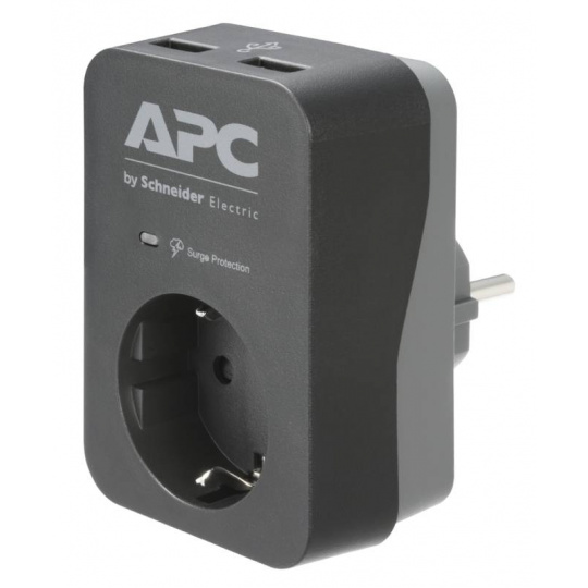 APC Essential SurgeArrest, 1 SCHUKO zásuvka, 2 USB nabíjecí konektory, černá