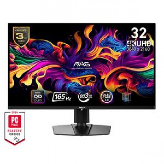 MSI Gaming monitor MAG 321UP QD-OLED, 31,5" QD-OLED/3840x2160 (UHD)/165Hz/0,03ms/2xHDMI/DP/USB-C/výškově nastavitelný,pivot/černá