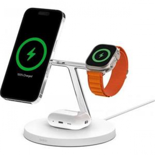 Belkin BOOST CHARGE™ PRO MagSafe 3v1 Bezdrátové nabíjení pro iPhone/Apple Watch/AirPods, bílá - NOVÁ VERZE