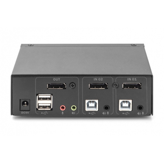 DIGITUS DS-12851 KVM Switch, 2x DP in, DP Out, 2x USB B, 4K @ 60 Hz, černá