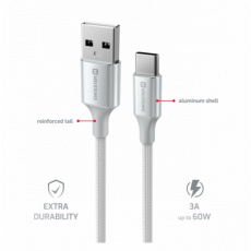 SWISSTEN DATOVÝ KABEL TEXTILE II USB / USB-C 1,5 M BÍLÝ