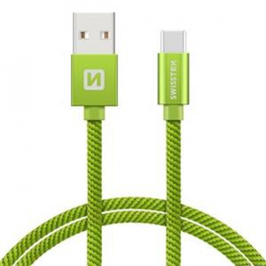 SWISSTEN DATA CABLE USB / USB-C TEXTILE 2,0M GREEN