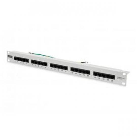 Digitus CAT 3 ISDN Patch Panel, nestíněný, 25 portů RJ45, 8P4C, LSA, 1U, montáž do stojanu, šedá, 482x44x109