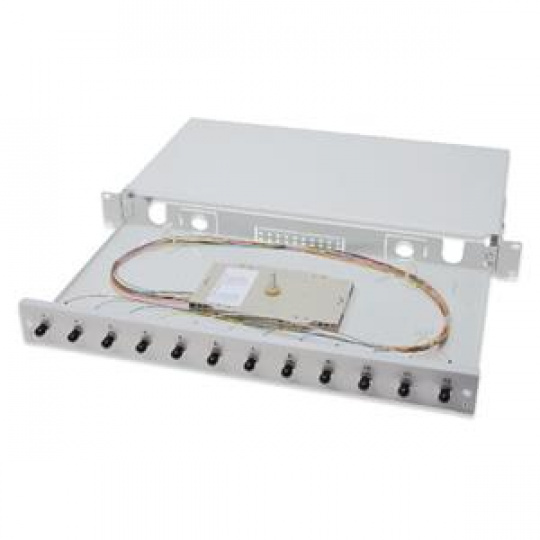 Digitus Fiber Optic Sliding Splice Box, 1U, Equipped 12x ST, incl. M 25 Screw, Splice Cassette Color Pigtails OM3, Adapter