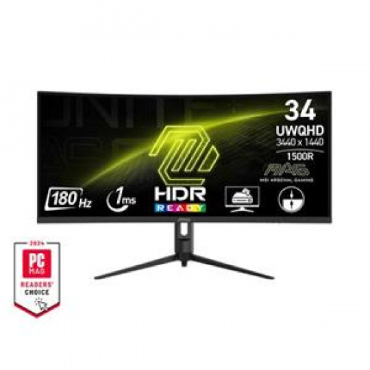 MSI Gaming MAG 342CQR E2, 34" VA zakřivený /3440x1440 (UWQHD)/180Hz/1ms/DP/2xHDMI/Výškově nastavitelný/Pivot