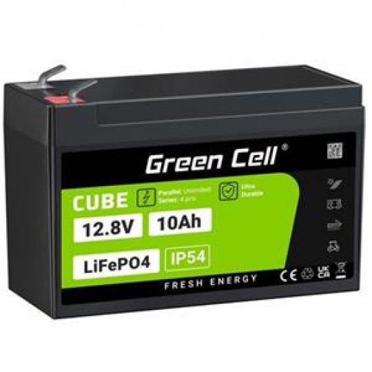 Green Cell CUBE LiFePO4 akumulátor 10Ah 12,8V 128Wh lithium železofosfát pro napájení a nouzové osvětlení, centrální jednotky