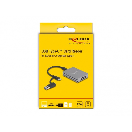 Delock USB Type-C™ čtečka karet pro paměťové karty SD a CFexpress typu A