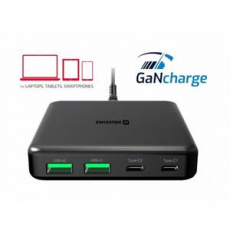 SWISSTEN MINI DESKTOP ADAPTÉR GaN 2x USB-C + 2xUSB 65W POWER DELIVERY ČERNÝ