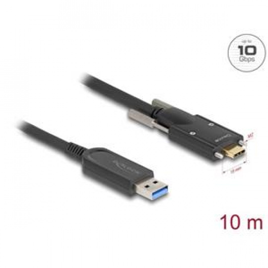 Delock Aktivní optický kabel USB 10 Gbps-A samec na USB Type-C™ samec se šrouby po stranách 10 m