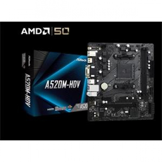 ASROCK MB A520M-HDV (AM4, amd A520, mATX, 2xDDR4 4733+, VGA+DVI+HDMI )