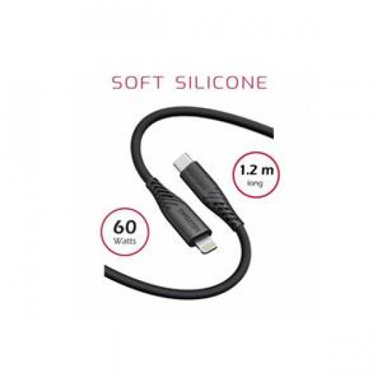 SWISSTEN DATOVÝ KABEL SOFT SILICONE USB-C / LIGHTNING 1,2 M 60W ČERNÝ