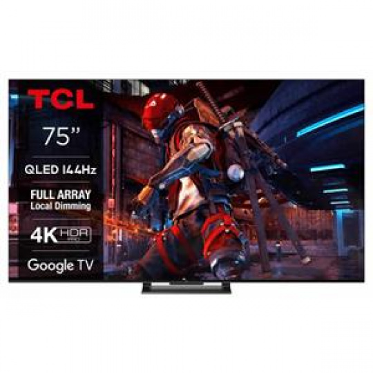 TCL 75C745, Smart Google TV, QLED LCD 4K/144Hz s podsvícením Direct LED, PPI 3900 + 3 roky záruky po registraci