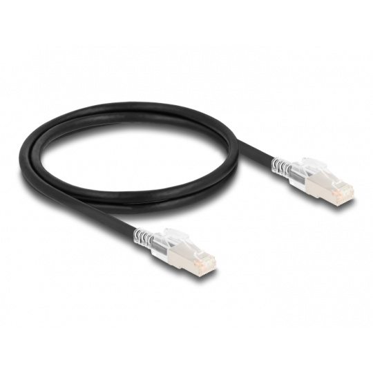 Delock Síťový kabel RJ45 Cat.6A S/FTP se sadou bezpečnostních sponek, 1 m dlouhý, černý