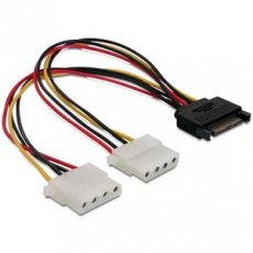 Delock Power Adapter SATA 15-pin samec na 2x Molex 4-pin samice, 20cm