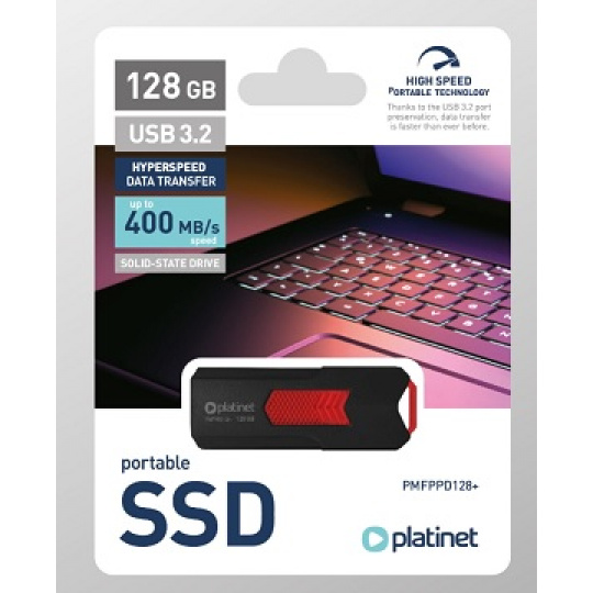 PLATINET přenosný SSD disk  USB 3.2 R/W UP TO 400MB/s 128GB černá