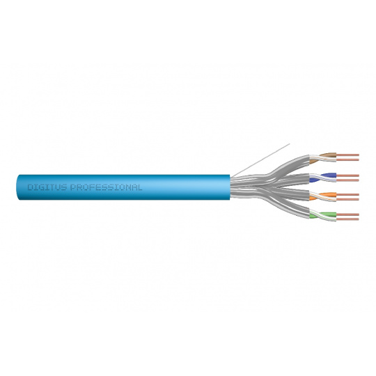 DIGITUS Instalační kabel CAT 6A U-FTP, 500 MHz Eca (EN 50575), AWG 23/1, buben 305 m, simplex, barva modrá