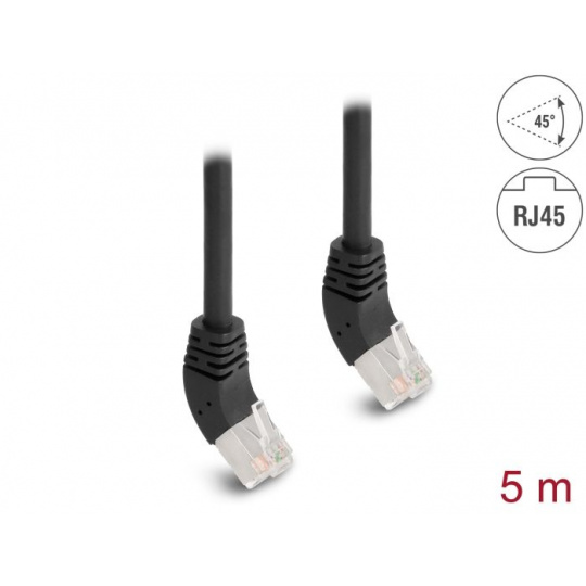 Delock Síťový kabel RJ45 Cat.6A S/FTP, zalomený nahoru o 45°, 5 m, černý