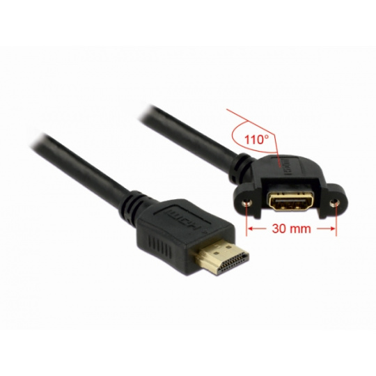 Delock kabel HDMI A samec > HDMI A samice přišroubovatelná 110° nahnutá 1 m