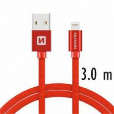 SWISSTEN DATA CABLE USB / LIGHTNING TEXTILE 3,0M RED