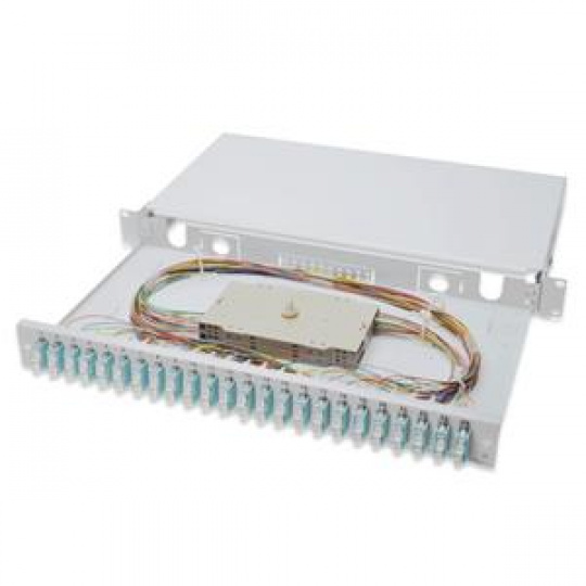 Digitus Fiber Optic Sliding Splice Box, 1U, Equipped 24x SC duplex, incl. M 25 Screw, Splice Cassette OM 3 Color Pigtails, Adapter