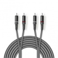 Nedis COTH24200GY50 - Stereofonní Audio Kabel | 2x RCA Zástrčka – 2x RCA Zástrčka | 5 m | Šedá barva