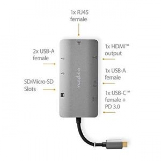 Nedis CCBW64240AT02 - Dokovací Stanice | USB 3.2 Gen 1 | USB-C™ Zástrčka | Micro SD / RJ45 Zásuvka / SD / USB-C™ Zásuvka