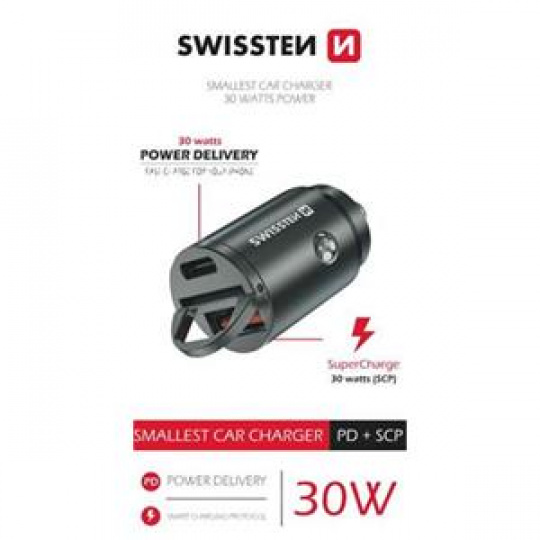 SWISSTEN CL ADAPTÉR POWER DELIVERY USB-C + SUPER CHARGE 3.0 30W NANO STRÍBRNÝ