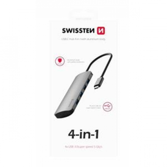 SWISSTEN USB-C HUB 4-IN-1 (4x USB 3.0) ALUMINIUM