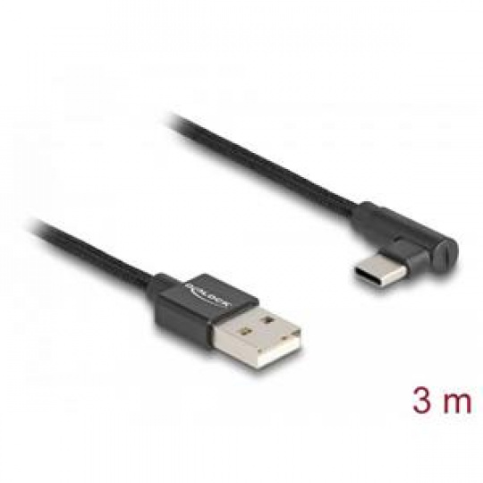 Delock Kabel USB 2.0 Typ-A samec na USB Type-C™ samec pravoúhlý 3 m černý