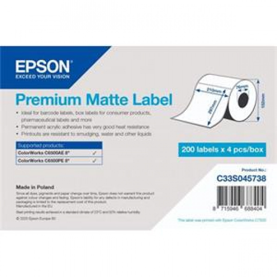 EPSON Premium Matte Label - Die Cut Roll: 210mm x 297mm, 200 labels