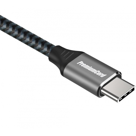 PremiumCord USB-C kabel ( USB 3.2 GEN 2x2, 5A, 100W, 20Gbit/s ) 1m, bavlněný oplet, 1m