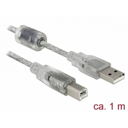 Delock Kabel USB 2.0 Typ-A samec > USB 2.0 Typ-B samec 1m transparentní