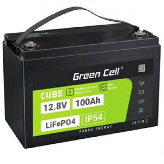 Green Cell CUBE LiFePO4 100Ah 12.8V 1280Wh Lithium Iron Phosphate Battery for Photovoltaics, Caravans, Boats