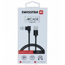 SWISSTEN MAGNETICKÝ TEXTILNÍ DATOVÝ KABEL ARCADE USB / USB-C 1,2 M ČERNÝ