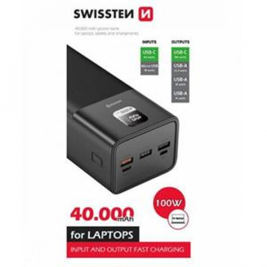 SWISSTEN POWER LINE POWER BANK 40000 mAh 100W POWER DELIVERY ČERNÝ