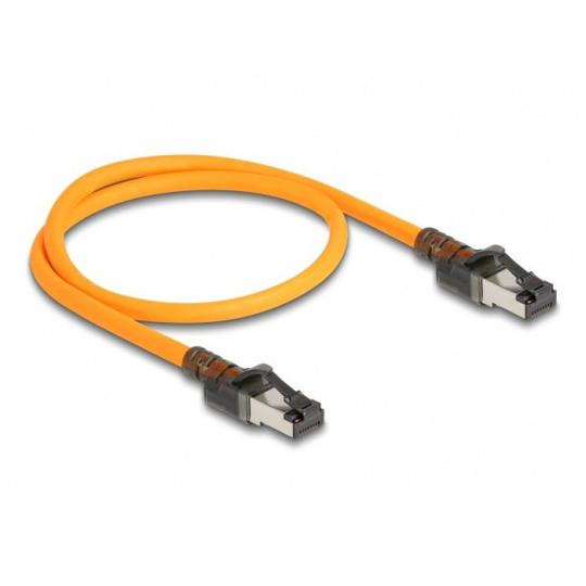 Delock Síťový kabel RJ45 s funkcí vyhledávání portů USB Type-C™, samosledovací, Cat.6A, S/FTP, 0,5 m, oranžový