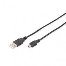 Digitus USB 2.0 connection cable, type  A - mini B (5pin) M/M, 1.0m, USB 2.0 conform, bl