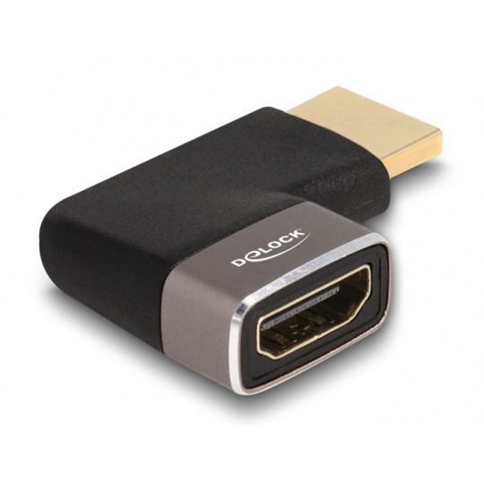 Delock Adaptér HDMI, ze zástrčky na zásuvku, 90° zahnutá doleva 8K 60 Hz, šedá kovová